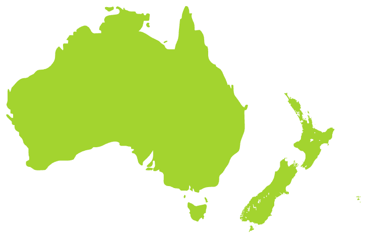 Map of Australia and New Zealand with Australia shown larger.